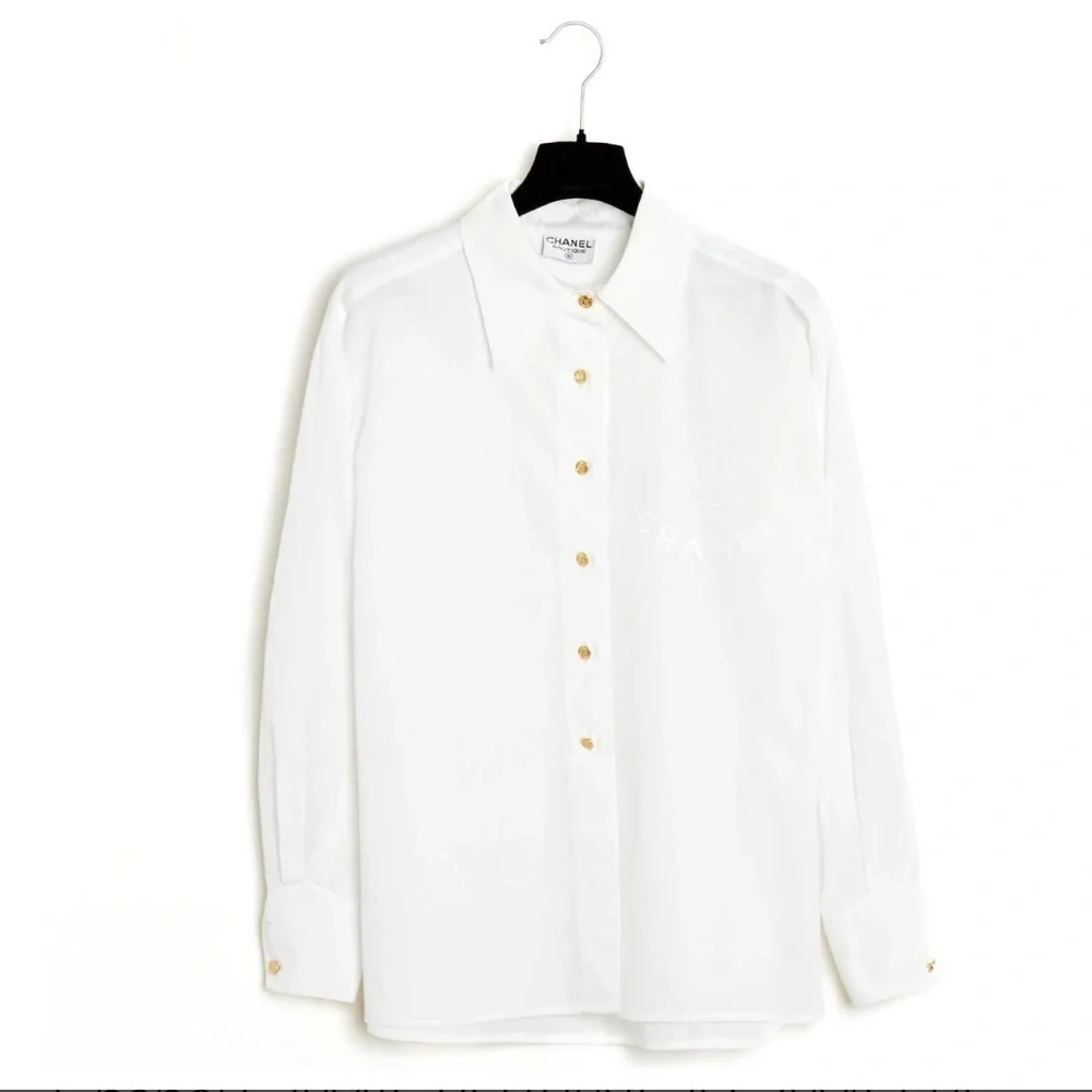 Chanel White Dress Shirt for with CHANEL Embroidery Sz S